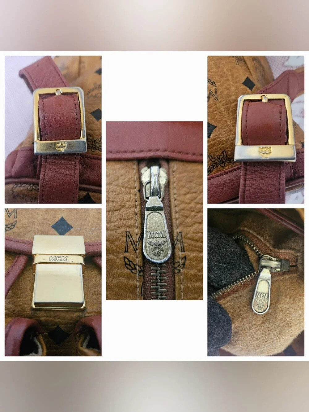 MCM Cognac Monogram Medium Backpack Vintage AUTHENTIC